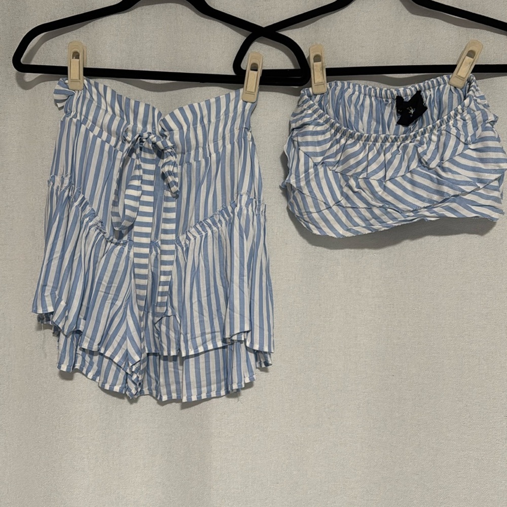 Cute blue life tube top and short set